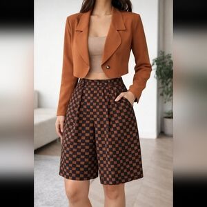 Saks Fifth Avenue Brown Checkered Wide-Leg Pants